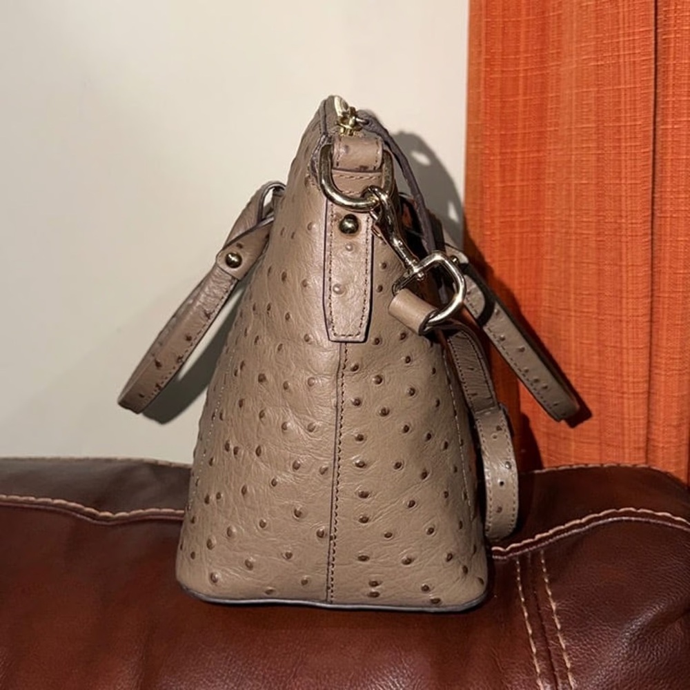 ‼️Dooney & Bourke Ostrich Domed Grey Leather Satchel Handbag Shoulder Bag - Picture 7 of 12